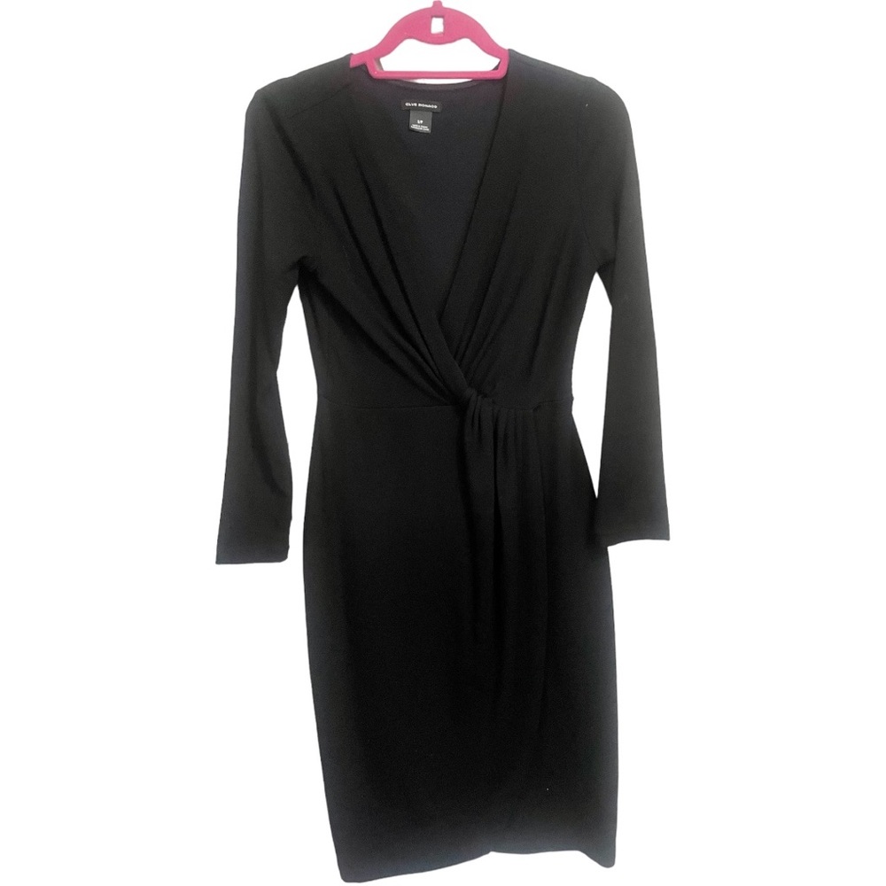 Club Monaco Black Front Twist Elegant Midi Dress Size S